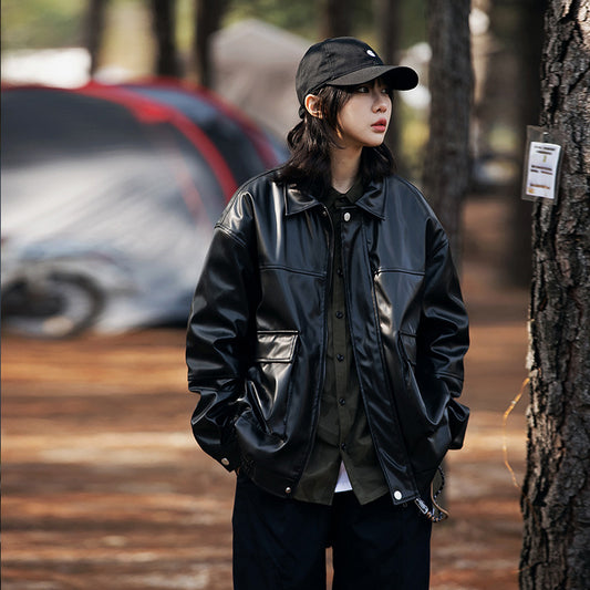 Workwear Men's Loose Pu Stand Collar Jacket