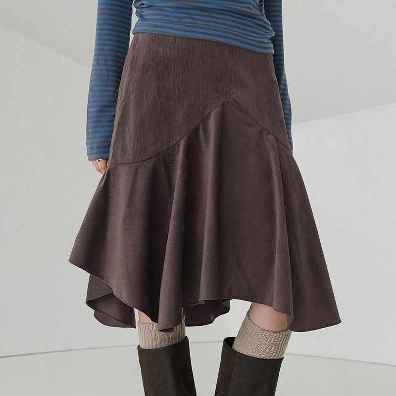 Autumn And Winter Retro Design Irregular Midi Skirt For Women