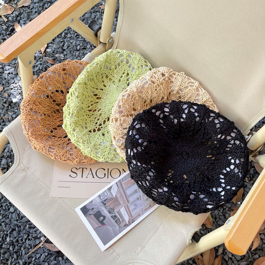 Hollowed Out Hook Flower Beret Lady Breathable Dome Braid