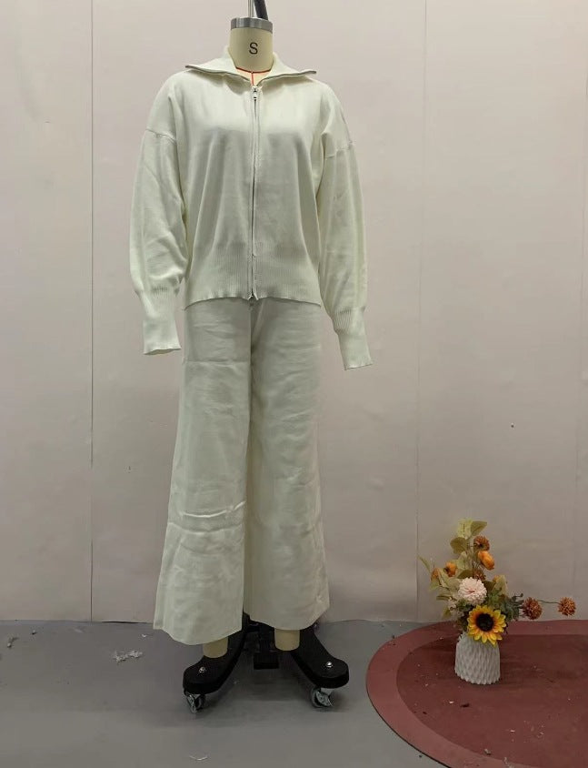 Solid-color Slim-fit Cropped Top And Slim-fit Knit Pants Two-piece Set
