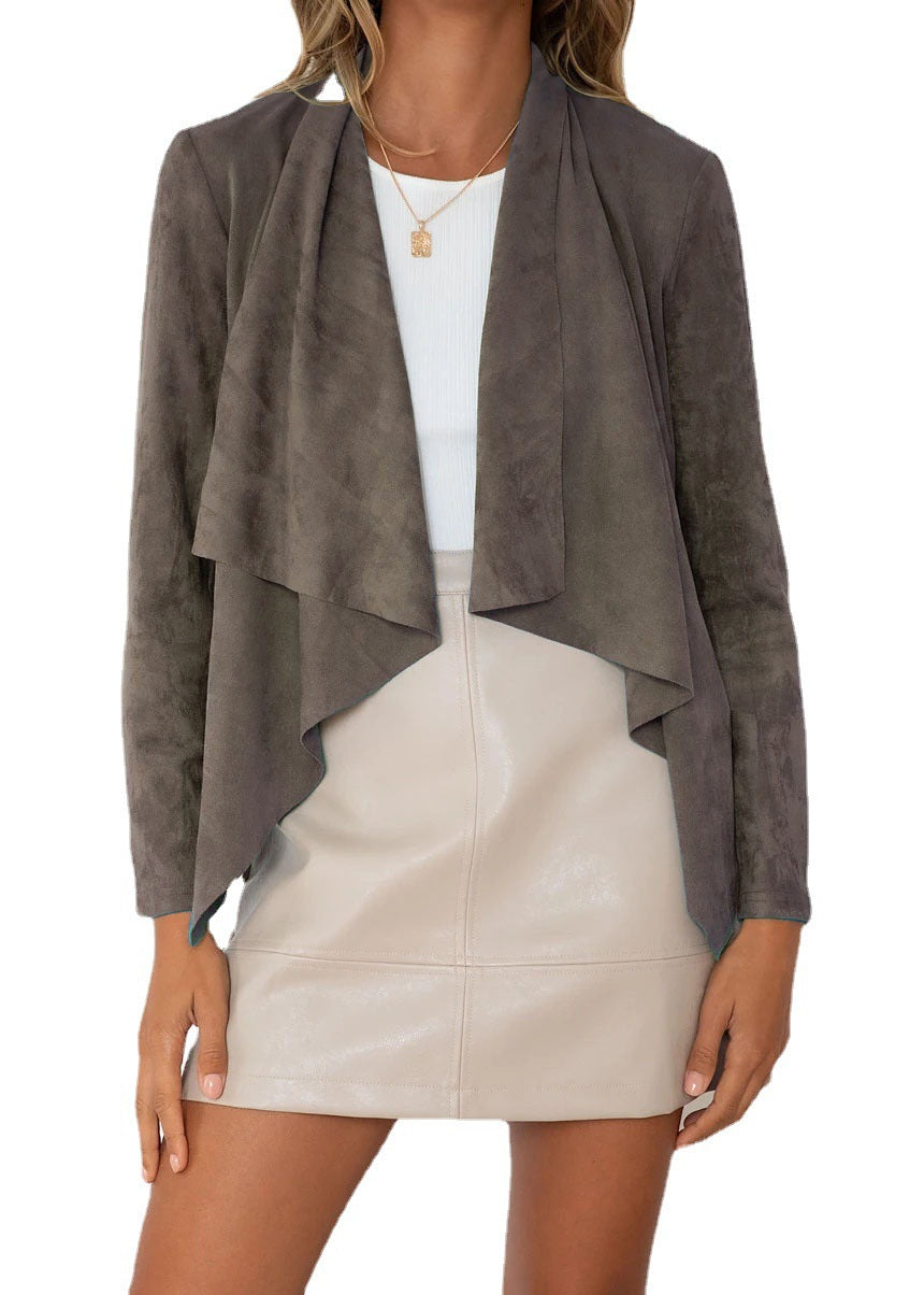 Temperament Lapel Solid Color Faux Deerskin Fleece Casual Small Jacket