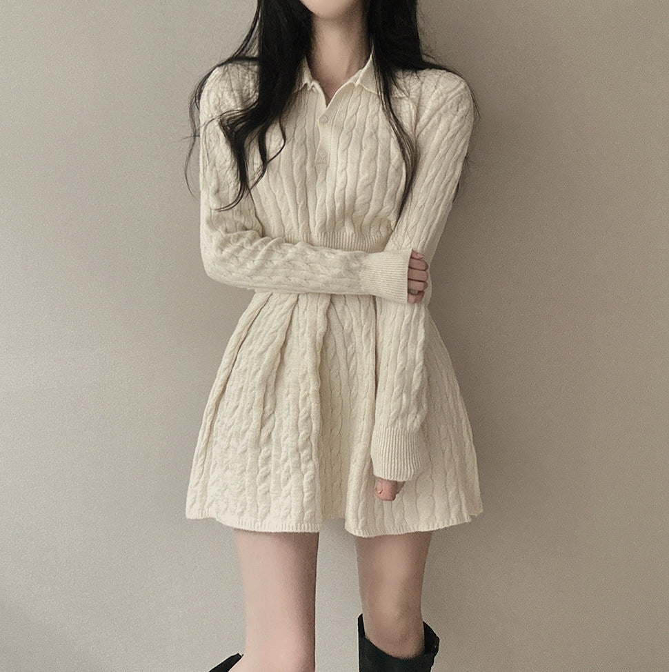 Cute Knitted Sweater Pleated Skirt Slimming Slim Fit Suit