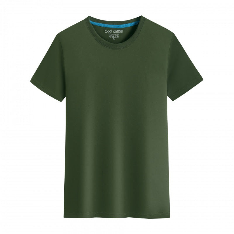 Herre- og dame-ensfarvet bomulds-T-shirt med rund hals til sommer