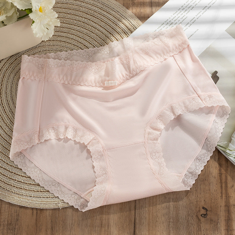 Mulberry Silk Crotch Mid Waist Traceless Triangle Lace Panties
