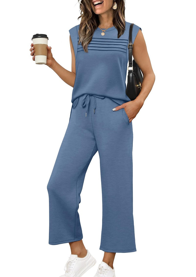 Fashionable Comfortable Casual Sweatshirt Vest Solid Color Set For Women