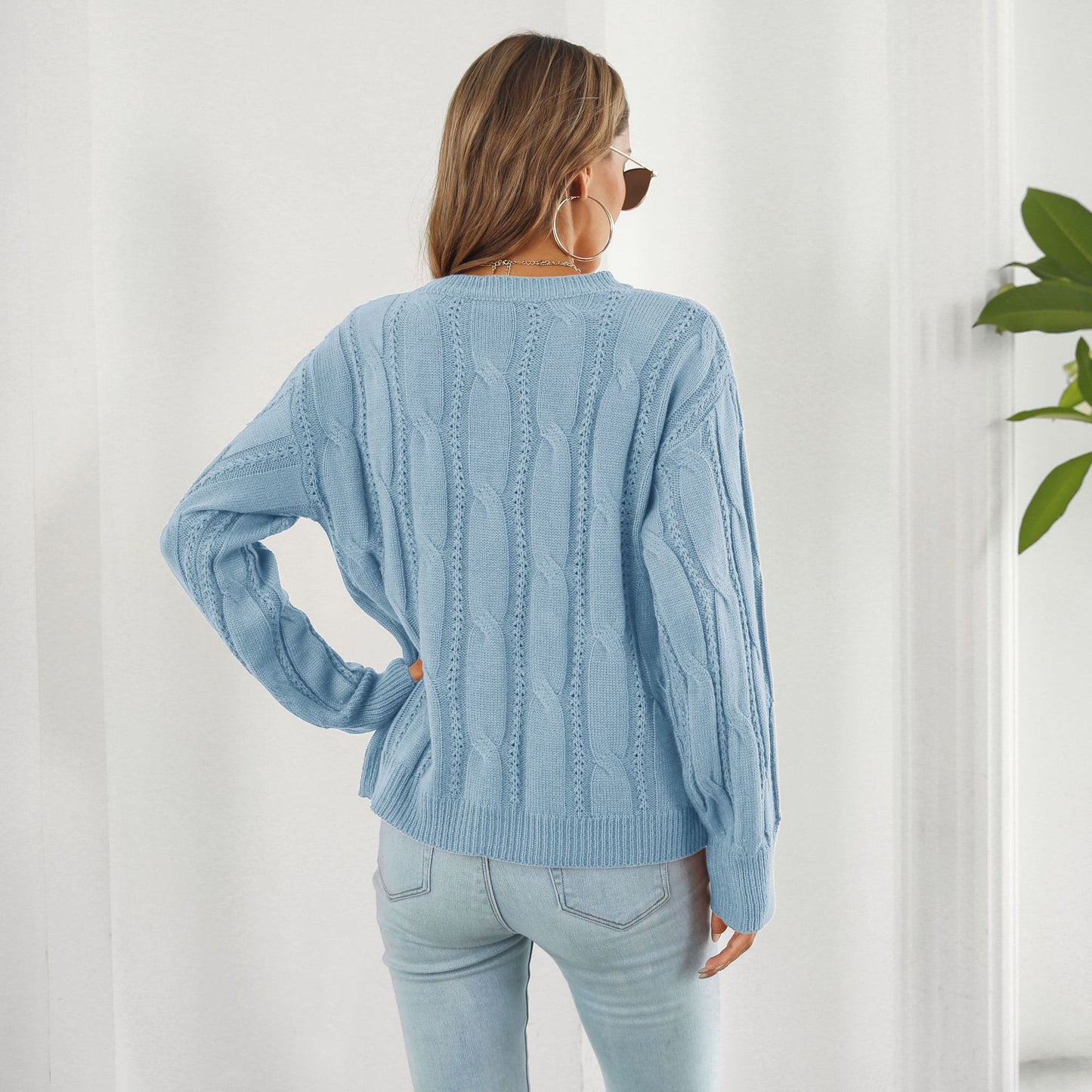 Twist Hollow Loose Long Sleeve Casual Knitted