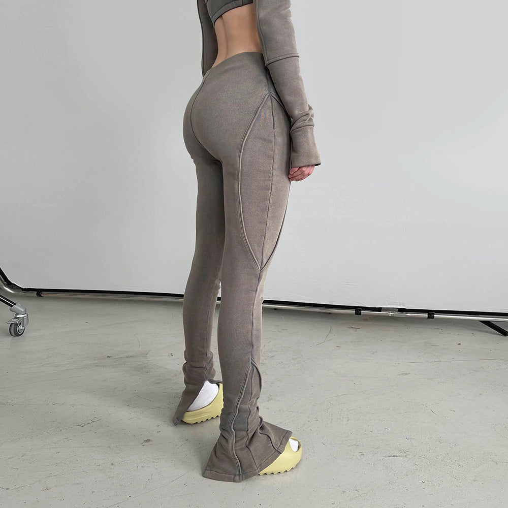 Cross Waist Micro Flare Trousers Outer High Waist Slim Fit Ladies
