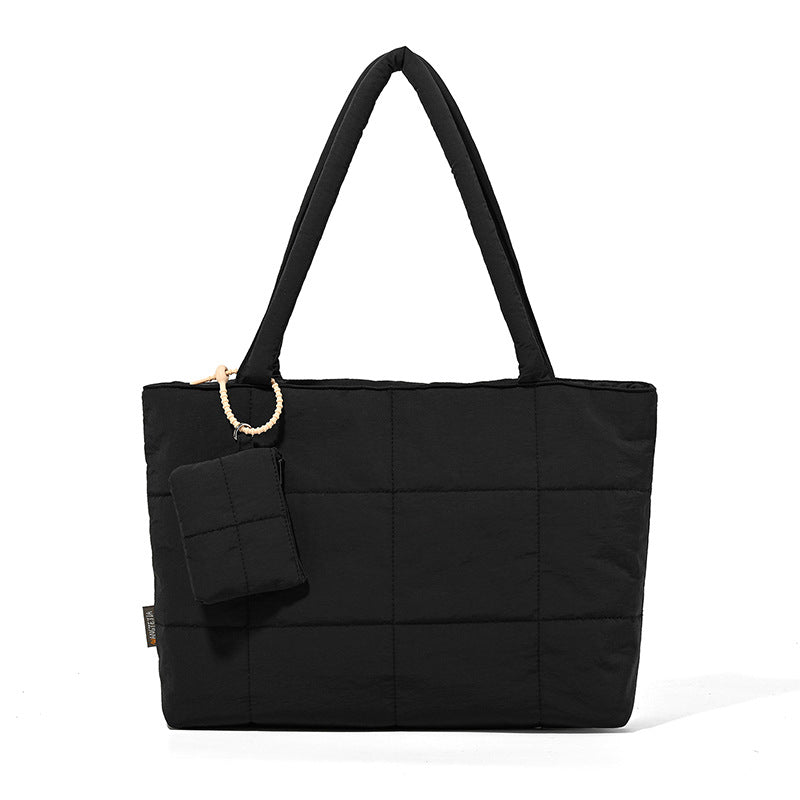 Womens Solid-Color Versatile Plaid Tote Bag
