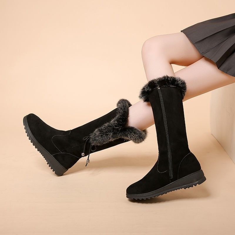 Winter Chunky-Soled Flat-Heeled Furry Snow Boots For Students To Stay Warm