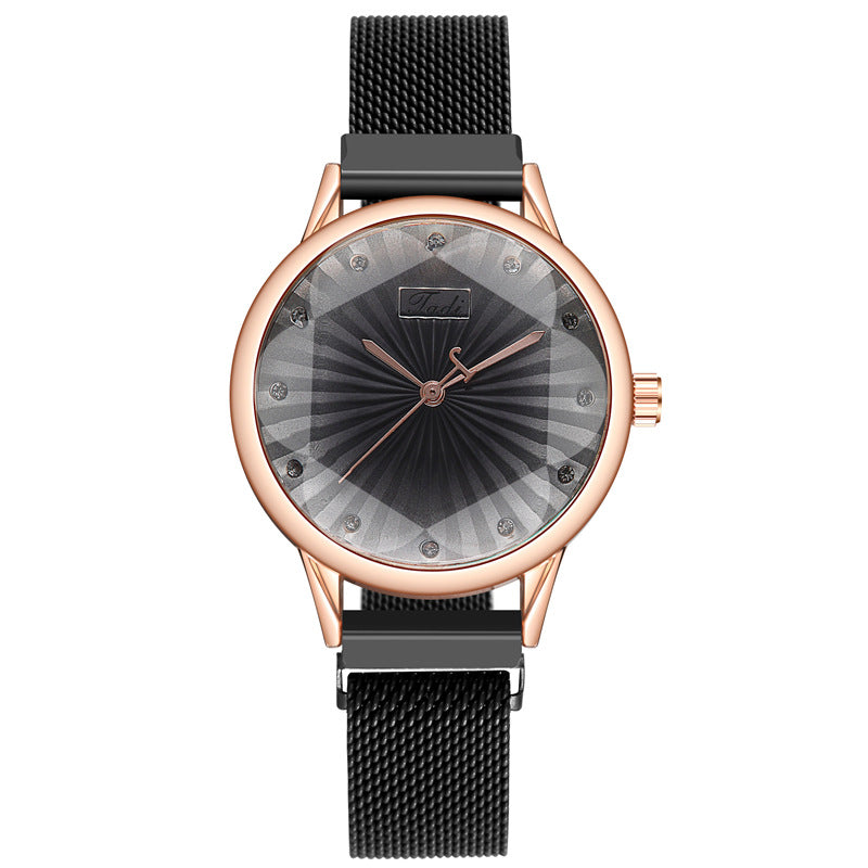 Women's Striped Diamond Mesh Quartz Watch