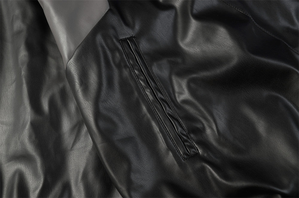 Men's High Street Fashion Design Sense Niche Punk Motorcycle Color Matching PU Leather Jacket