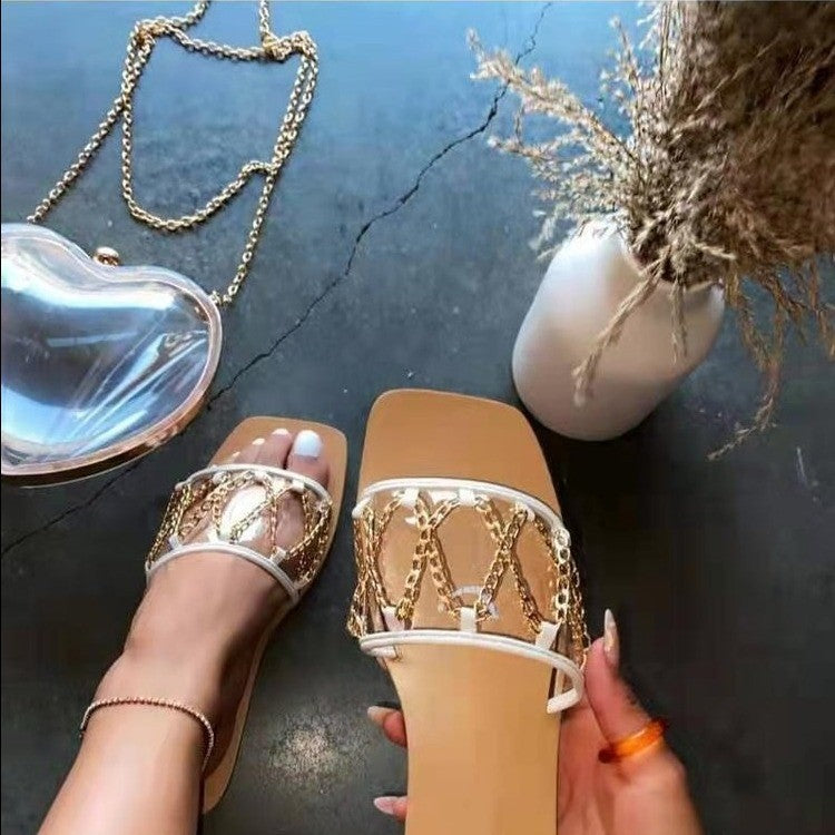 Fashion Casual One-word Chain Slippers
