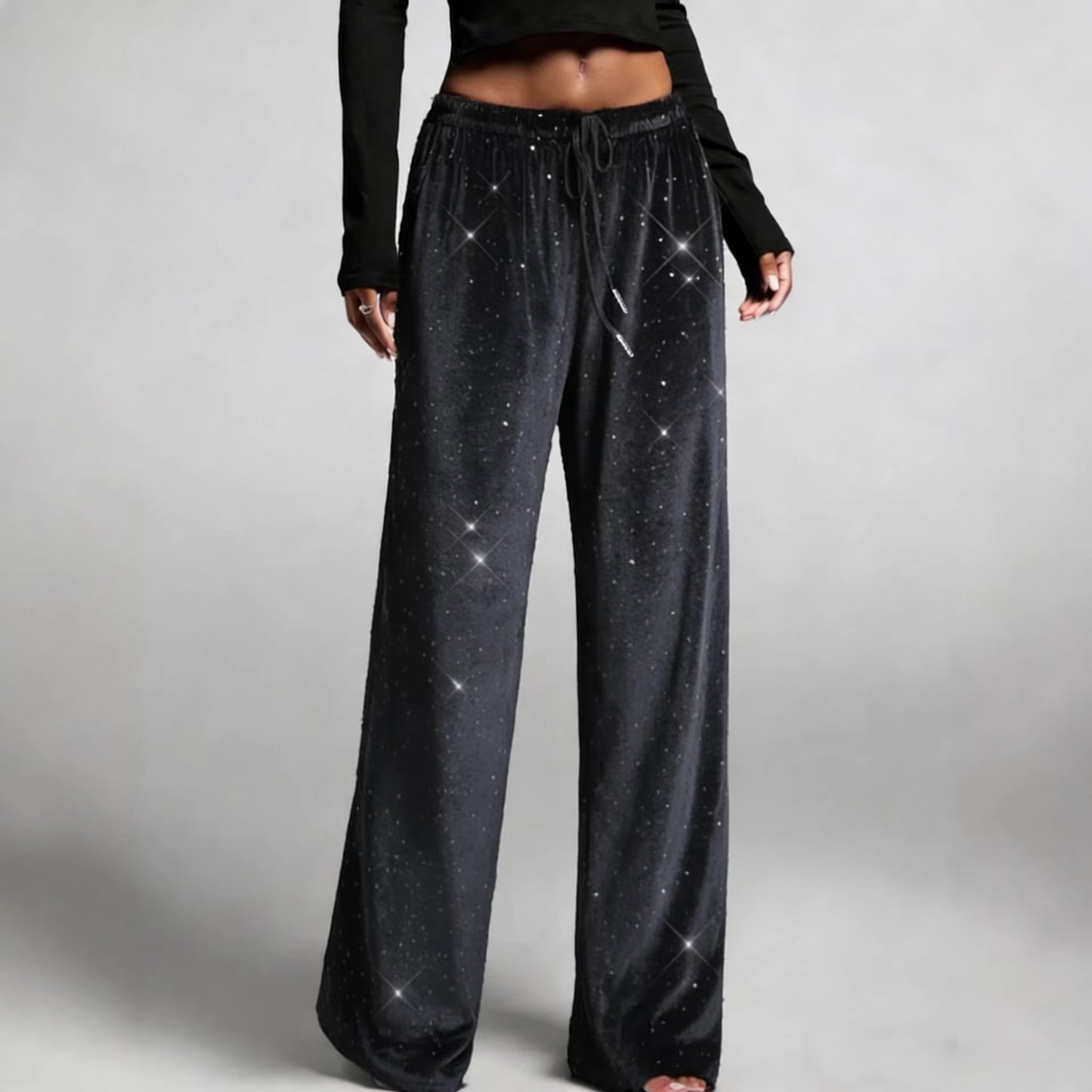 Fashionable Sequined Drawstring Slimming Stretch Pants From Europe And The US