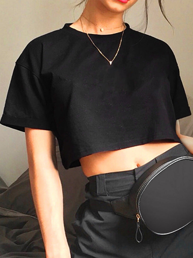 Women's Solid Color O-neck Short Loose Short Sleeve