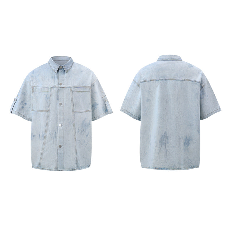 New Summer Retro Washed Denim Shirt And Shorts Set