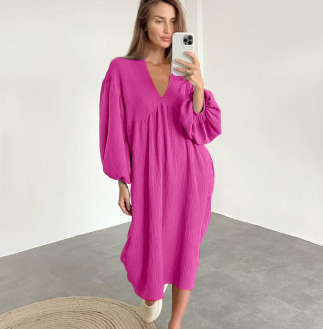 Pure Cotton Linen Loose Fitting Home Nightgown