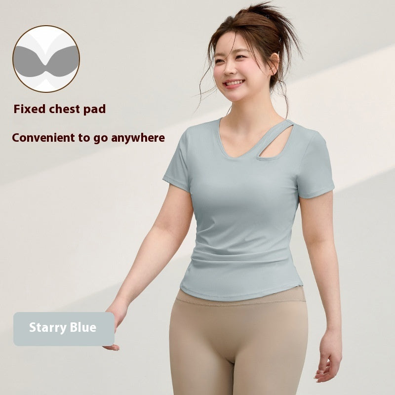 Plus Size Yoga T-shirt Women's Tight Top With Chest Pad