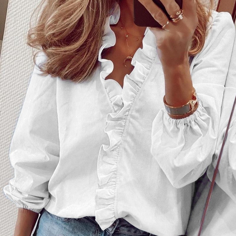 Women's Ruffle Sleeve Casual Shirt