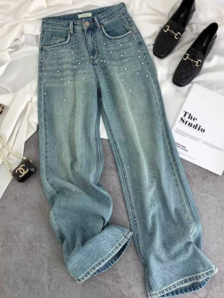 Starry Diamond In The Debris Rhinestone Lige Jeans Til Kvinder