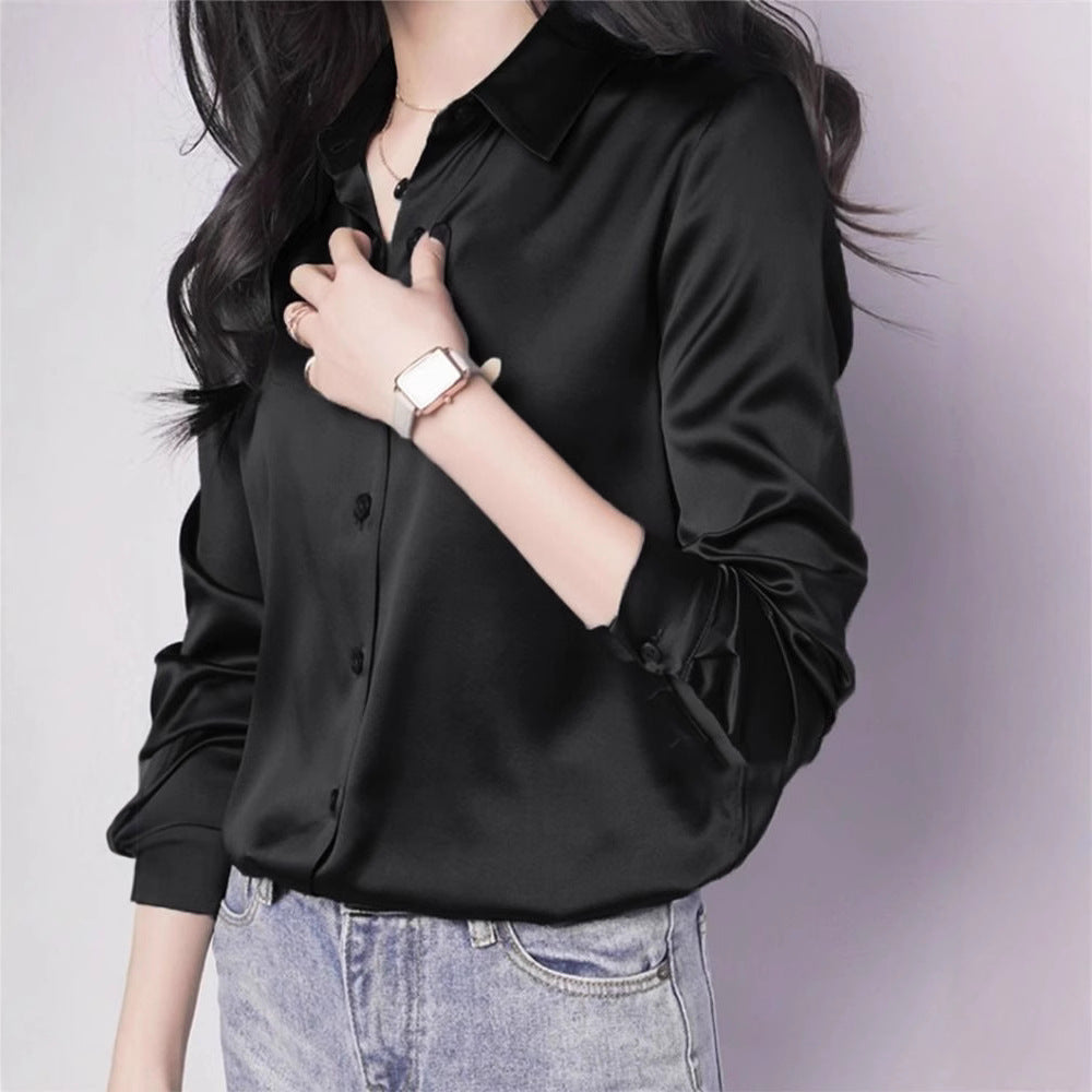 French-style Sophisticated Satin Faux-silk Blouse For Women