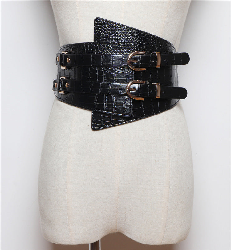 Fashion All-match Super Wide Waist Female Decorative Shirt Dress Jacket Double Pin Buckle Wide Waist