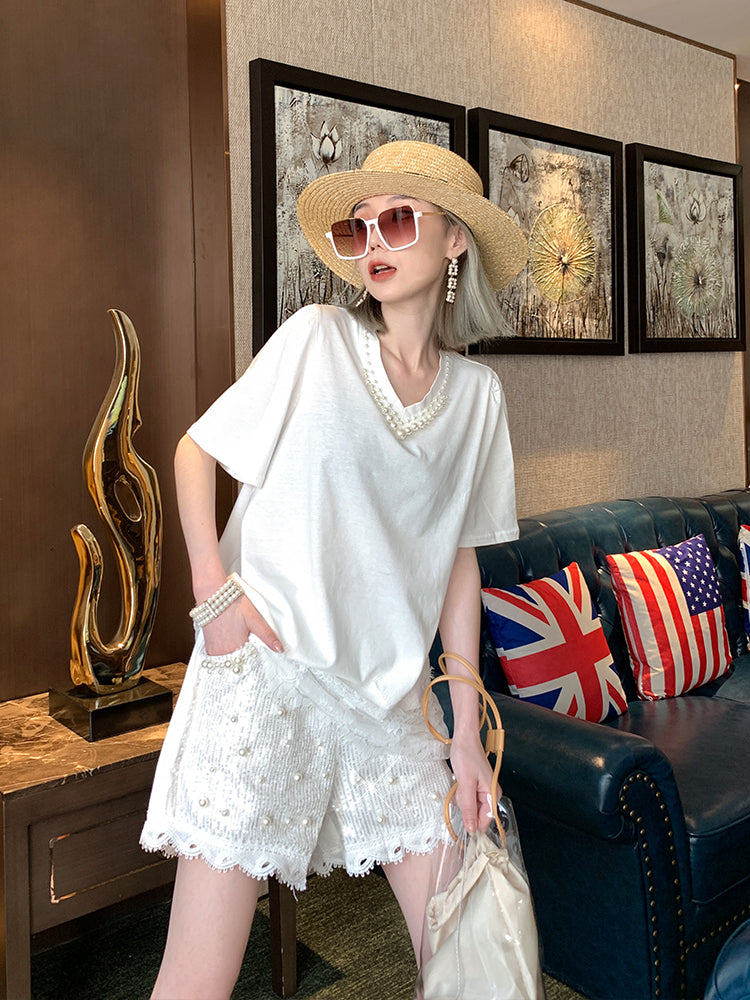 Women's Heavy Industry Pearl Sequin Lace Shorts
