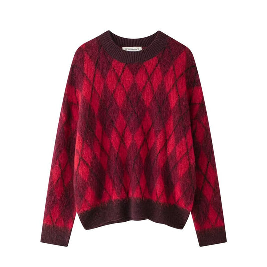 Women's Knitted Rhombus Sweater