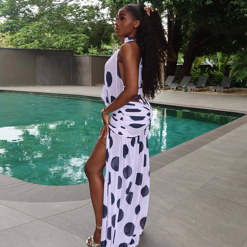 Street-style Asymmetrical Skirt High-neck Lace-up Dress
