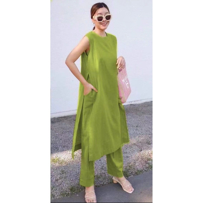 Split Pocket Casual Sleeveless Pants Pants Two-piece Suit