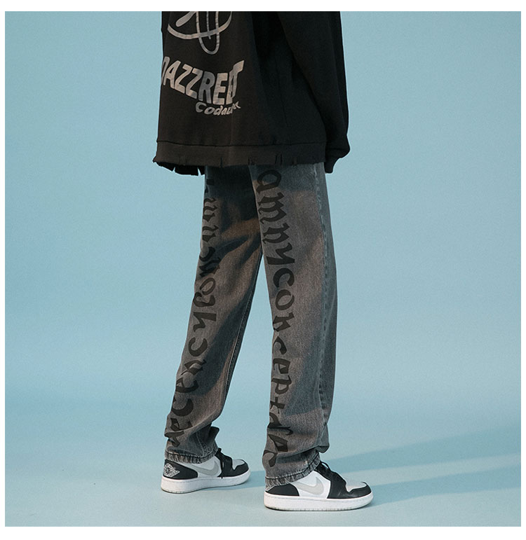 Letter Print Loose Straight Pants Ruffian Handsome Casual Mopping Trousers