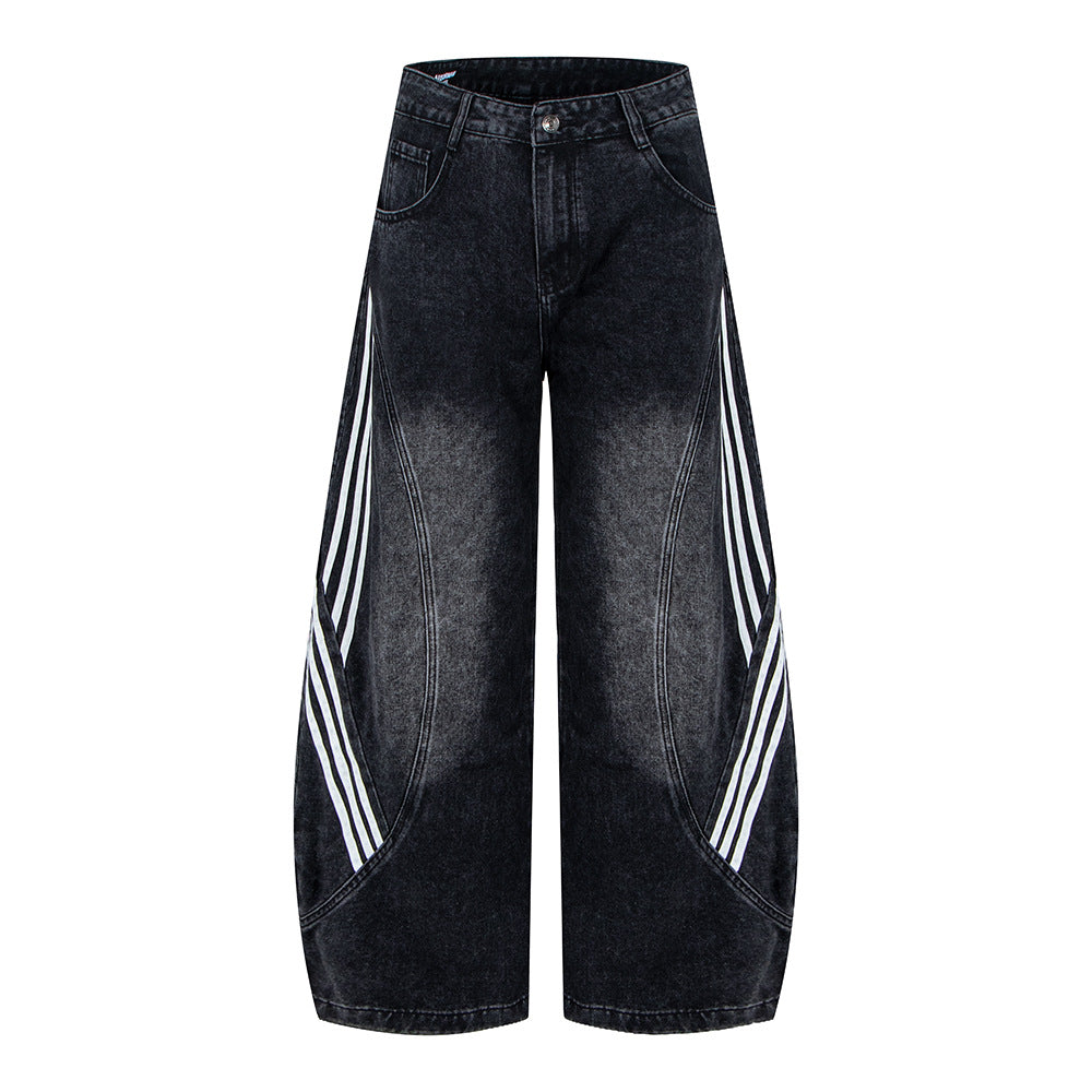American-style Vintage Womens Wide-leg Denim Jeans