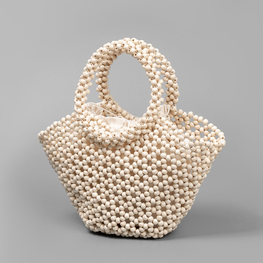 Hand-woven Seaside Beach Vacation Hollow Handbag With Wooden Beads Decoration