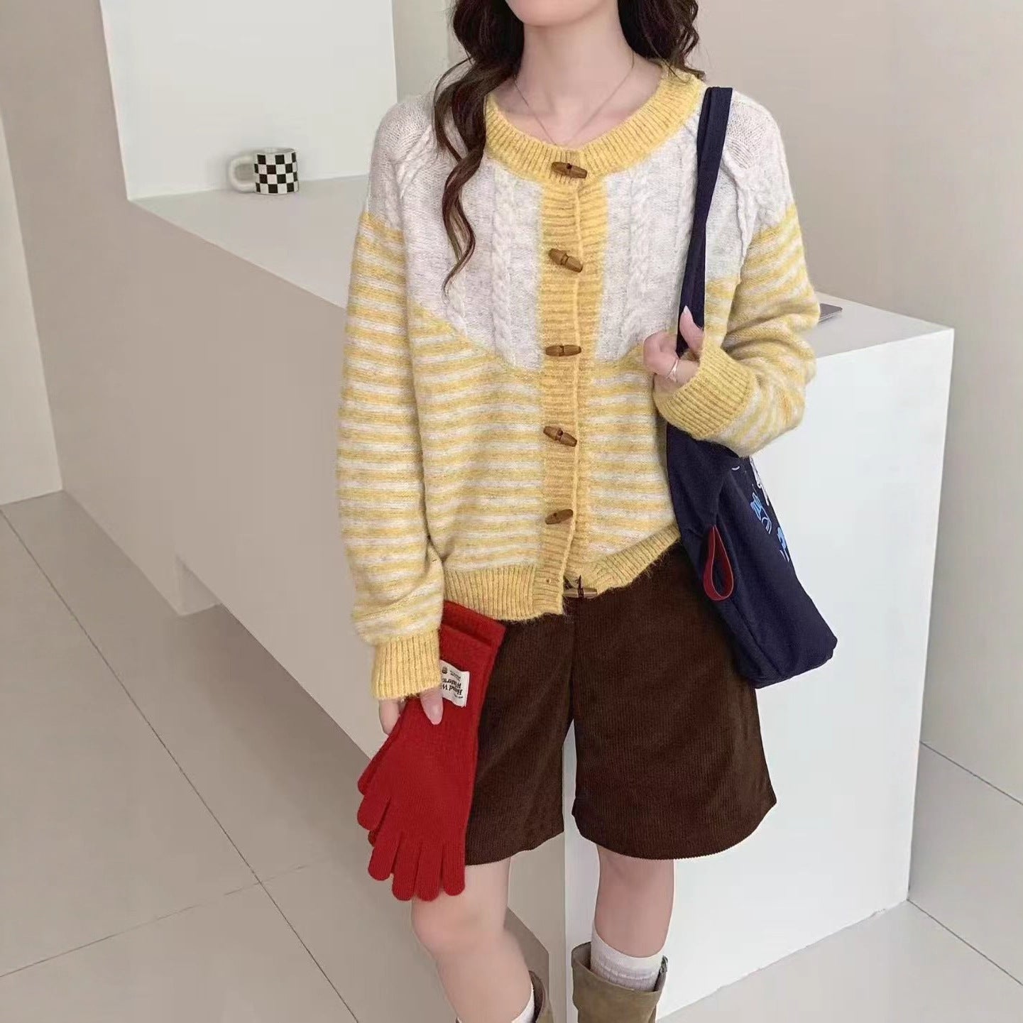 Autumn And Winter Striped Loose And Lazy Style Knitted Cardigan