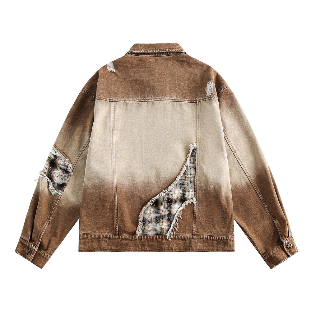 Tie-dye Ripped Wash Denim Coat Men's Punk