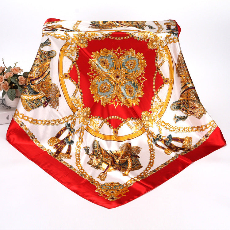 Spring And Autumn Women's Printed 90 Large Kerchief Artificial Silk Floral Scarf