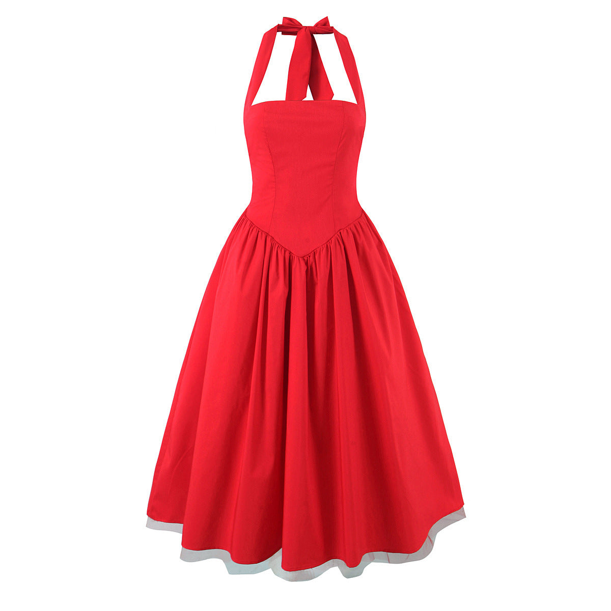 Slim Fit Neck Hanging Collar Lace Up Hard Mesh Dress