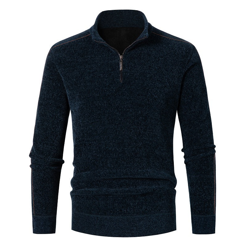 Men's Thickened Chenille Zipper Solid Color Warm Sweater