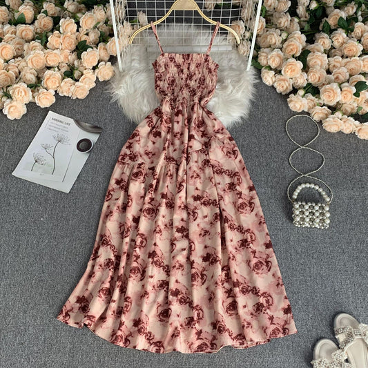 French Style Vintage Floral Bandeau Dress