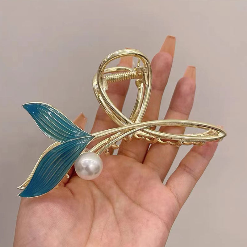 Pearl Fishtail Hairpin Back Head Advanced Rhinestone Clip