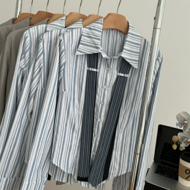 Preppy Style Double Tie Bell Sleeve Lapel Shirt