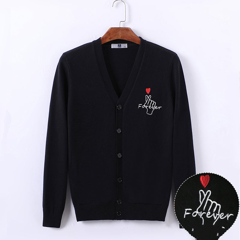 Chinese Style Crane Embroidery Knit Thin Cardigan Men'S Sweater V-Neck Top