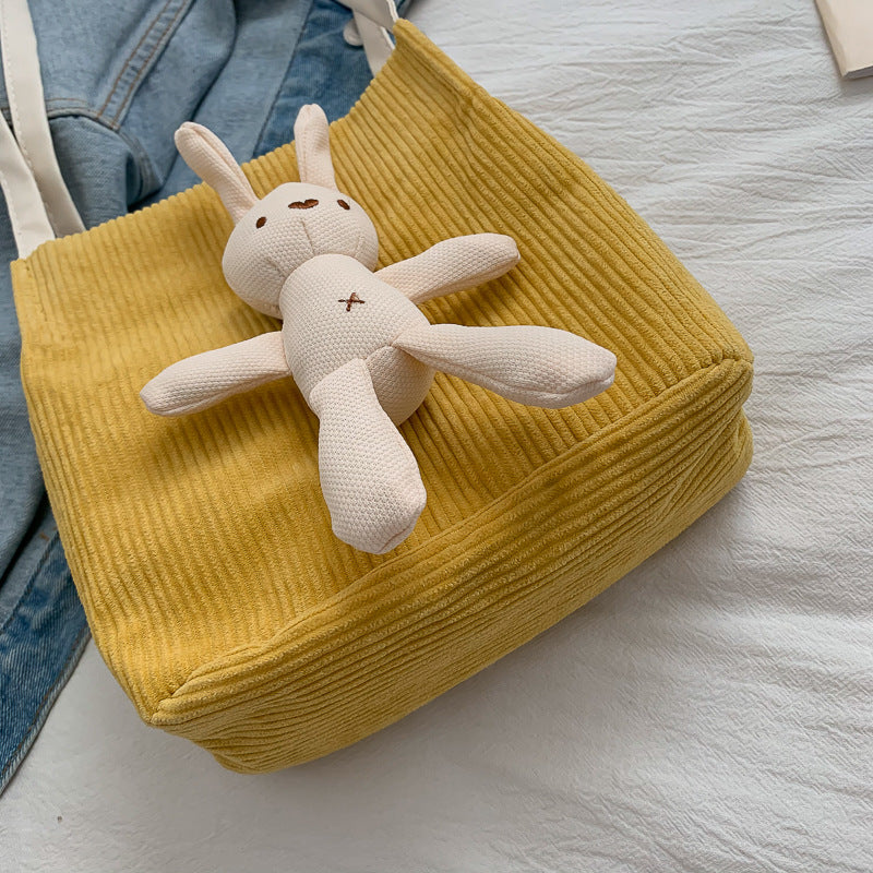 Student Cartoon Cute Rabbit Corduroy One-shoulder Messenger Bucket Bag