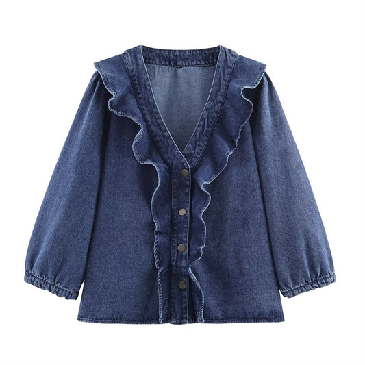 European And American Autumn Fashion Layered Denim Shirt