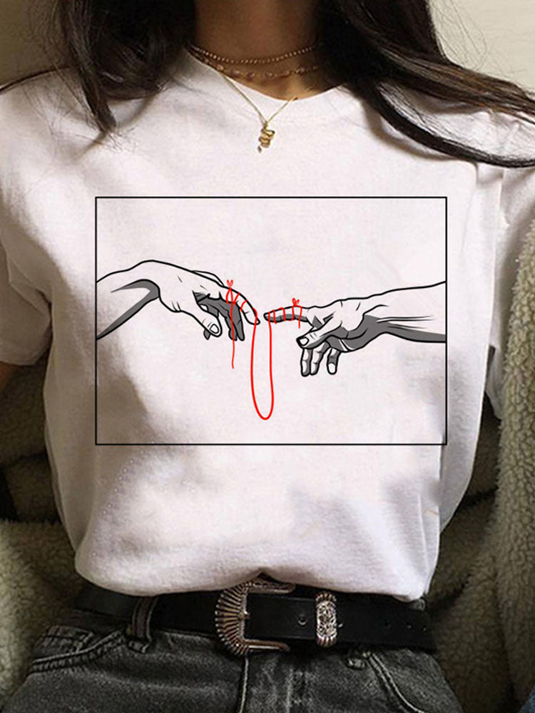 European And American Alphabet Print Short-sleeved T-shirt