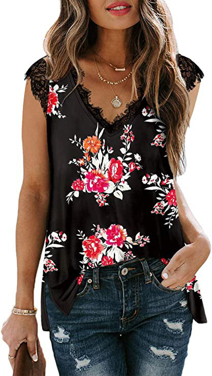 European And American New Lace Vest Loose Casual Slit T-shirt