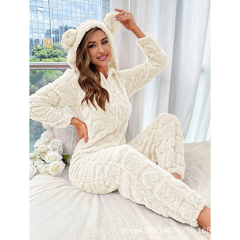Womens Warm Hooded Jumpsuit For Home Wear