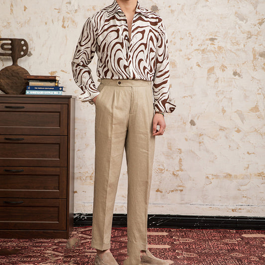 Linen Blended Breathable Draping Bow Tie Shirt
