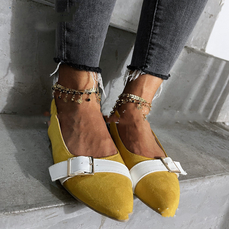 Fashion Flat Shoes With Pointed Elastic Belt Buckle