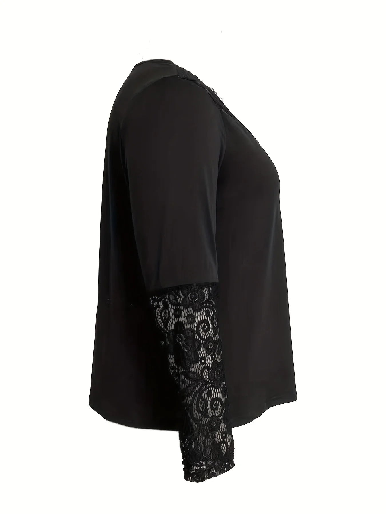 Lace Knitted Long Sleeve V-neck Button Top Casual Fit