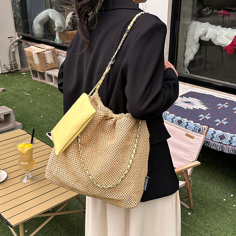 Straw Woven Bag Versatile Chain Crossbody